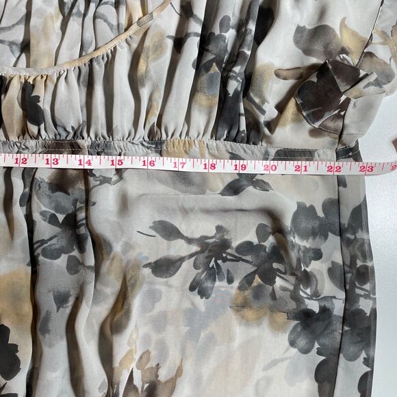 A.N.A. Sheer Top Size XL Gray Brown Cap Sleeve Elastic Waist Scoop Neck - Picture 4 of 13